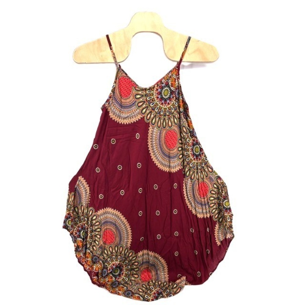Daisy Island Dress One Size Burgundy Boho Mandala Paisley Rounded Hem LMD8421 NW